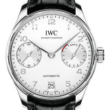 IWC Portugieser Automatic Watch - 42.3 mm Stainless Steel Case - Silver Dial - Black Alligator Strap - IW500712
