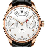 IWC Portugieser Annual Calendar Watch - 44.2 mm Red Gold Case - Silver Dial - Black Alligator Strap - IW503504