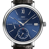 IWC Portofino Hand-Wound Eight Days Watch - 45 mm Stainless Steel Case - Blue Dial - Black Alligator Strap - IW510106