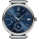 IWC Portofino Hand-Wound Eight Days Watch - 45.0 mm Stainless Steel Case - Blue Dial - Milanaise Mesh Steel Bracelet - IW510116