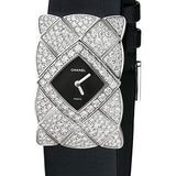 Chanel Coco Crush Jewelry Quartz Watch - Quilted Motif - White Gold Case - Black Satin Strap - J11350