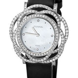 Chanel Camelia Jewelry Watch - Embroidered Camellia Motif - White Gold Case - Black Satin Strap - J4281