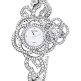 Chanel Camelia Jewelry Watch - Secret Watch With Embroidered Camellia Motif - Medium White Gold Case - Diamond Bracelet - J4292