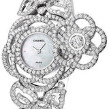 Chanel Camelia Jewelry Watch - Secret Watch With Embroidered Camellia Motif - Large White Gold Case - Diamond Bracelet - J4293