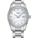Longines Conquest Classic Quartz Watch - 29.5 mm Steel Diamond Case - White Mother-Of-Pearl Diamond Dial - Bracelet - L2.286.0.87.6