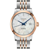 Longines Record collection Watch - 30 mm Steel And 18K Pink Gold Cap 200 Case - White Mother-Of-Pearl Diamond Dial - Bracelet - L2.321.5.87.7