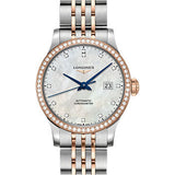 Longines Record collection Watch - 30 mm Steel And 18K Pink Gold Diamond Case - White Mother-Of-Pearl Diamond Dial - Steel And 18K Pink Gold Cap 200 Bracelet - L2.321.5.89.7