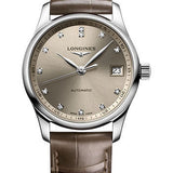Longines Master Collection Automatic Watch - 34 mm Steel Case - Beige Diamond Dial - Beige Alligator Leather Strap - L2.357.4.07.2