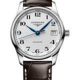 Longines Master Collection Automatic Watch - 34 mm Steel Case - Silver Barleycorn Arabic Dial - Brown Alligator Leather Strap - L2.357.4.78.3