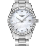 Longines Conquest Classic Quartz Watch - 34 mm Steel Diamond Case - White Mother-Of-Pearl Diamond Dial - Bracelet - L2.386.0.87.6