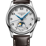 Longines Master Collection Moon Phase Automatic Watch - 34 mm Steel Case - Silver Barleycorn Arabic Dial - Brown Alligator Strap - L2.409.4.78.3