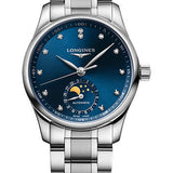 Longines Master Collection Moon Phase Automatic Watch - 34 mm Steel Case - Blue Diamond Dial - Bracelet - L2.409.4.97.6
