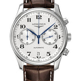 Longines Master Collection Chronograph Small Seconds Watch - 40 mm Steel Case - Silver Barleycorn Arabic Dial - Brown Alligator Strap - L2.629.4.78.3