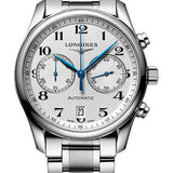 Longines Master Collection Chronograph Small Seconds Automatic Watch - 40 mm Steel Case - Silver Barleycorn Arabic Dial - Bracelet - L2.629.4.78.6