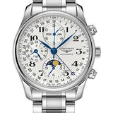 Longines Master Collection Moon Phase Chronograph Small Seconds Watch - 40 mm Steel Case - Silver Barleycorn Arabic Dial - Bracelet - L2.673.4.78.6