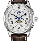 Longines Master Collection Retrograde Annual Calendar Watch - 44 mm Steel Case - Silver Barleycorn Roman Dial - Brown Alligator Strap - L2.739.4.71.3