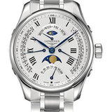 Longines Master Collection Retrograde Annual Calendar Watch - 44 mm Steel Case - Silver Barleycorn Roman Dial - Bracelet - L2.739.4.71.6