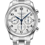 Longines Master Collection Chronograph Small Seconds Watch - 42 mm Steel Case - Silver Barleycorn Arabic Dial - Bracelet - L2.759.4.78.6