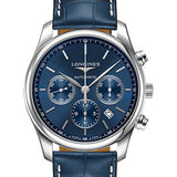 Longines Master Collection Chronograph Small Seconds Watch - 42 mm Steel Case - Blue Dial - Blue Alligator Strap - L2.759.4.92.0