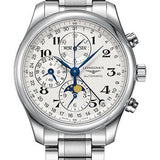 Longines Master Collection Moon Phase Chronograph Small Seconds Watch - 42 mm Steel Case - Silver Barleycorn Arabic Dial - Bracelet - L2.773.4.78.6