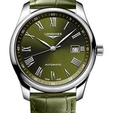 Longines Master Collection Automatic Watch - 40 mm Steel Case - Green Roman Dial - Green Alligator Strap - L2.793.4.09.2