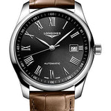Longines Master Collection Automatic Watch - 40 mm Steel Case - Black Roman Dial - Brown Alligator Strap - L2.793.4.59.2