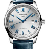 Longines Master Collection Automatic Watch - 40 mm Steel Case - Silver Roman Dial - Blue Alligator Strap - L2.793.4.79.2