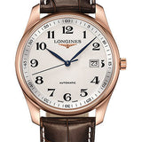 Longines Master Collection Watch - 40 mm Pink Gold Case - Silver Barleycorn Arabic Dial - Brown Alligator Strap - L2.793.8.78.3