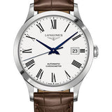Longines Record collection Watch - 40 mm Steel Case - White Roman Dial - Brown Alligator Strap - L2.821.4.11.2