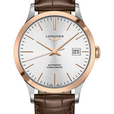 Longines Record collection Watch - 40 mm Steel And 18K Pink Gold Cap 200 Case - Silver Dial - Brown Alligator Strap - L2.821.5.72.2