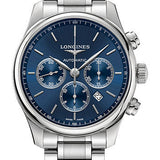 Longines Master Collection Chronograph Small Seconds Watch - 44 mm Steel Case - Blue Dial - Bracelet - L2.859.4.92.6
