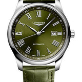 Longines Master Collection Automatic Watch - 42 mm Steel Case - Green Roman Dial - Green Alligator Leather Strap - L2.893.4.09.2