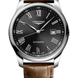Longines Master Collection Automatic Watch - 42 mm Steel Case - Black Roman Dial - Brown Alligator Leather Strap - L2.893.4.59.2