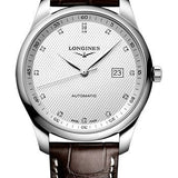 Longines Master Collection Automatic Watch - 42 mm Steel Case - Silver Barleycorn Diamond Dial - Brown Alligator Leather Strap - L2.893.4.77.3