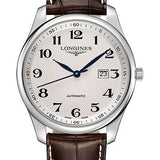 Longines Master Collection Watch - 42 mm Steel Case - Silver Barleycorn Arabic Dial - Brown Alligator Strap - L2.893.4.78.3