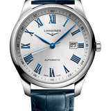 Longines Master Collection Automatic Watch - 42 mm Steel Case - Silver Roman Dial - Blue Alligator Strap - L2.893.4.79.2