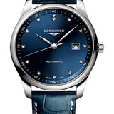 Longines Master Collection Automatic Watch - 42 mm Steel Case - Blue Diamond Dial - Blue Alligator Leather Strap - L2.893.4.97.0