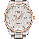 Longines Master Collection Watch - 42 mm Steel And Pink Gold Cap 200 Case - Silver Barleycorn Diamond Dial - Bracelet - L2.893.5.77.7