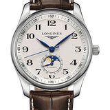 Longines Master Collection Moon Phase Watch - 40 mm Steel Case - Silver Barleycorn Arabic Dial - Brown Alligator Strap - L2.909.4.78.3