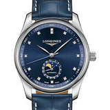 Longines Master Collection Moon Phase Watch - 40 mm Steel Case - Blue Diamond Dial - Blue Alligator Strap - L2.909.4.97.0