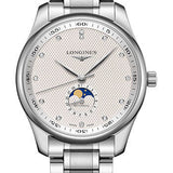 Longines Master Collection Moon Phase Watch - 42 mm Steel Case - Silver Barleycorn Diamond Dial - Bracelet - L2.919.4.77.6