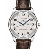 Longines Master Collection Annual Calendar Watch - 42 mm Steel Case - Silver Barleycorn Arabic Dial - Brown Alligator Strap - L2.920.4.78.3