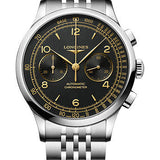Longines Record Chronograph Small Seconds Automatic Watch - 40 mm Steel Case - Black Arabic Dial - Bracelet - L2.921.4.56.6