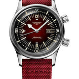 Longines Legend Diver Watch Automatic Watch - 36 mm Steel Case - Bordeaux Arabic Dial - Bordeaux Synthetic Strap - L3.374.4.40.2