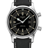 Longines Legend Diver Watch Watch - 36 mm Steel Case - Black Arabic Dial - Black Leather Strap - L3.374.4.50.0