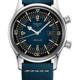 Longines Legend Diver Watch Automatic Watch - 36 mm Steel Case - Blue Arabic Dial - Blue Leather Strap - L3.374.4.90.2