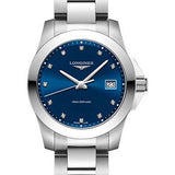 Longines Conquest Quartz Watch - 34 mm Steel Case - Blue Diamond Dial - Bracelet - L3.377.4.97.6