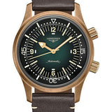 Longines Legend Diver Watch Watch - 42 mm Bronze and Titanium Case - Green Arabic Dial - Brown Leather Strap - L3.774.1.50.2