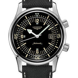 Longines Legend Diver Watch Watch - 42 mm Steel Case - Black Arabic Dial - Black Leather Strap - L3.774.4.50.0