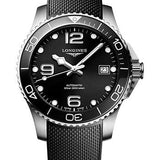 Longines HydroConquest Automatic Watch - 39 mm Steel And Ceramic Case - Black Arabic Dial - Black Rubber Strap - L3.780.4.56.9